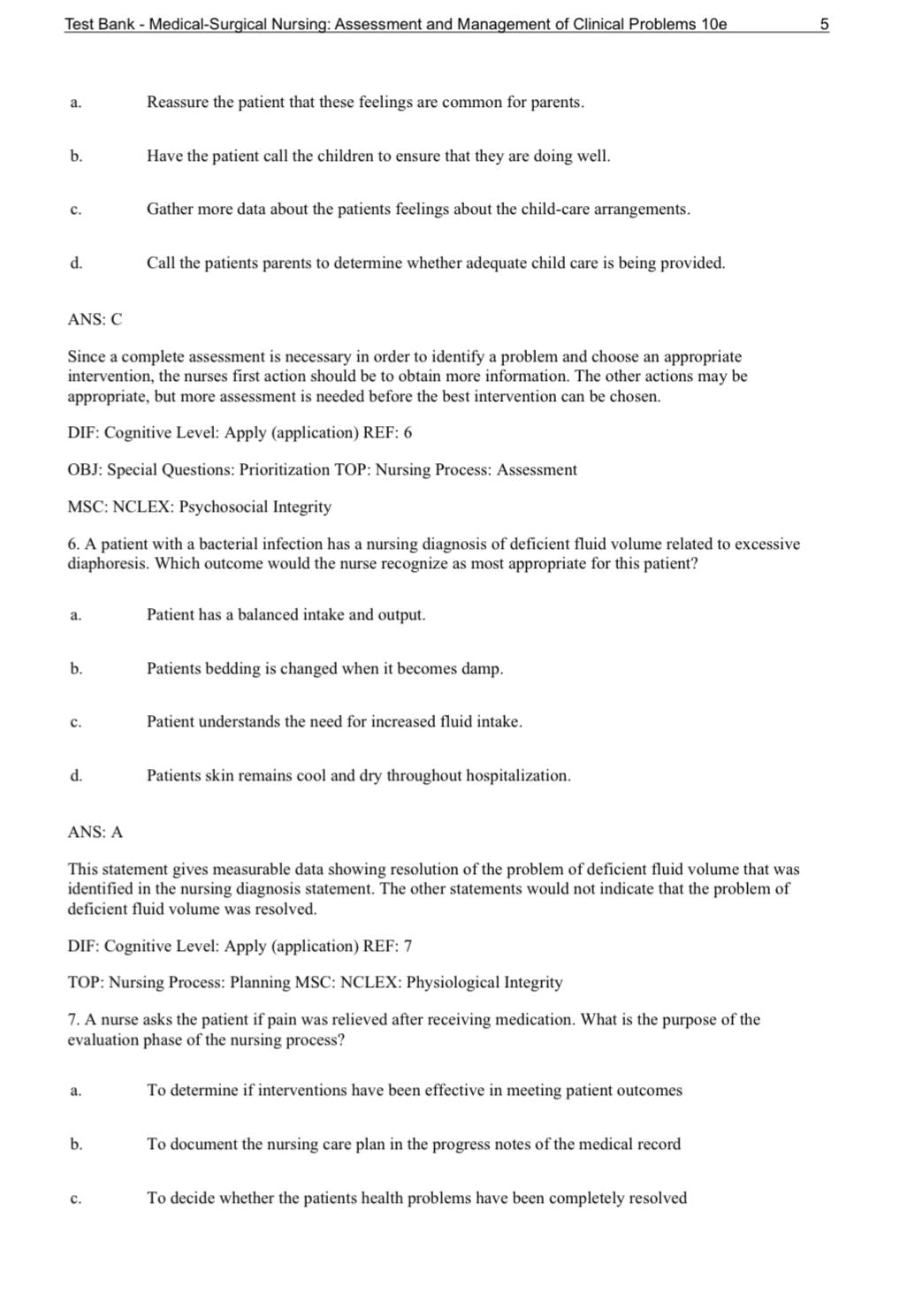 Test Bank - Medical-Surgical Nursing: Assessment and Management of Clinical Problems 10e